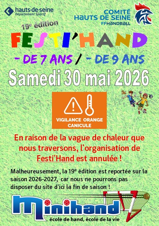 Annulation de l'événement Festi'Hand 30 mai 2026