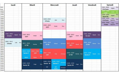 Planning des entrainements 2017-2018