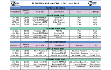 Programme du week-end du 30-31 mai