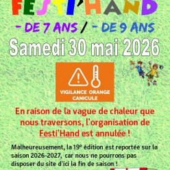 Annulation de l'événement Festi'Hand 30 mai 2026